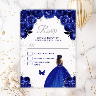 Dark Blue und Silver Dark Skin Princess RSVP Karte