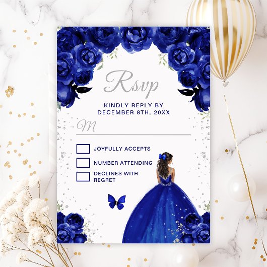 Dark Blue und Silver Dark Skin Princess RSVP Karte