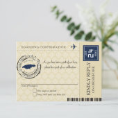 Dark Blue und Tan Jamaica UAWG Boarding Pass RSVP Karte (Stehend Vorderseite)