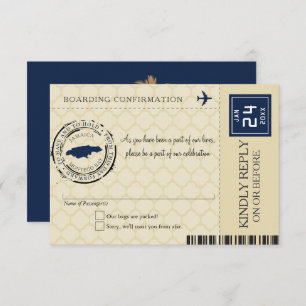 Dark Blue und Tan Jamaica UAWG Boarding Pass RSVP Karte