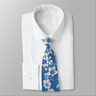 Dark Blue und White Chinoiserie Floral Krawatte