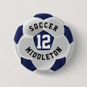 Dark Blue und White Soccer Sport Ball Button (Vorderseite)