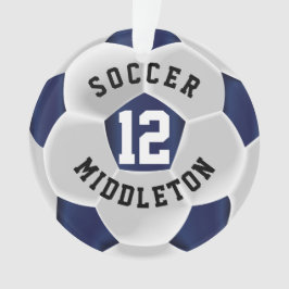 Dark Blue und White Soccer Sport Ball Ornament