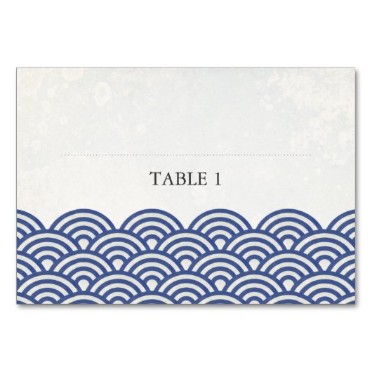 Dark Blue und White Stylives Waves Place Name Card Tischnummer (Vorderseite)