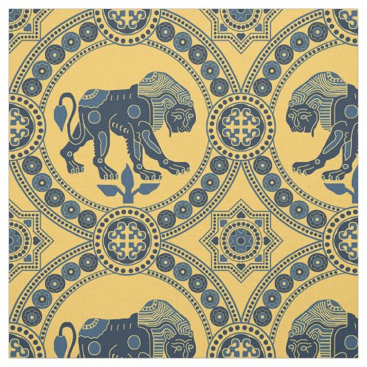 Dark Blue und Yellow Lion of St. Julian Stoff (Muster)
