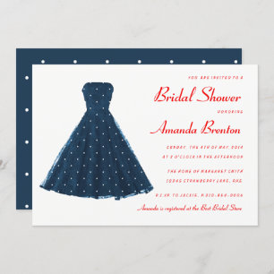Dark Blue Vintag Dress Red Accents Brautparty Einladung