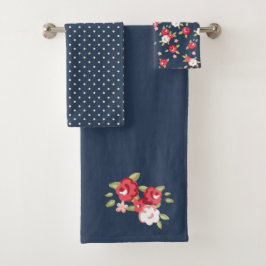 Dark Blue Vintag Rose Handtuch Set