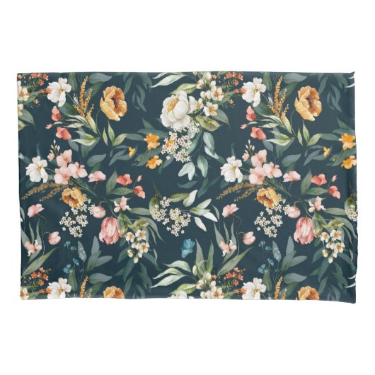 Dark Blue Vintag Style Garden Blume Muster Kissenbezug (Vorderseite)