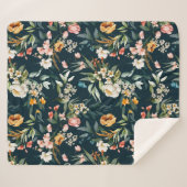Dark Blue Vintag Style Garden Blume Muster Sherpadecke (Vorderseite (Horizontal))