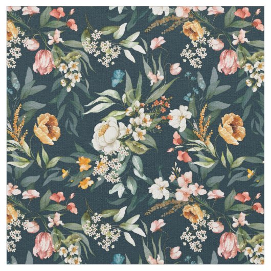 Dark Blue Vintag Style Garden Blume Muster Stoff (Nahaufnahme)
