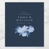 Dark Blue Watercolor Floral Bouquet Weinetikett (Einzelnes Label)