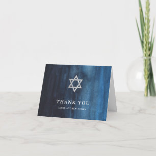 Dark Blue Watercolor Look Bar Mitzvah Vielen Dank Dankeskarte