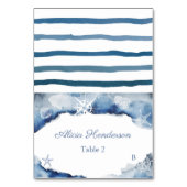 Dark Blue Watercolor Ocean Baby Dusche Platzkarte Tischnummer (Vorderseite)
