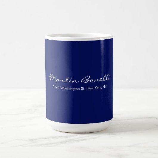 Dark Blue White Minimalist Script Plain Simple Kaffeetasse (Mittel)
