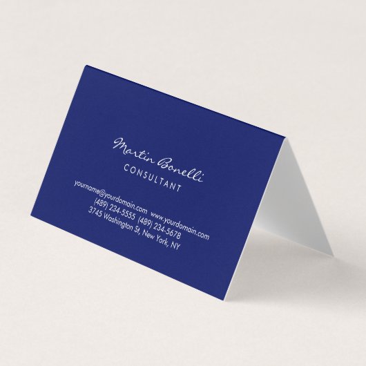 Dark Blue White Minimalist Script Plain Simple Visitenkarten (Vorderseite)