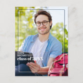 Dark Blue White Minimalistisch Abschluss Ankündigu Postkarte (Vorderseite)