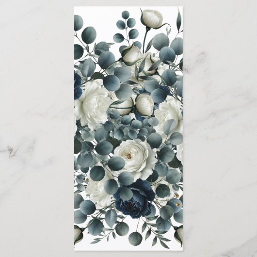 Dark Blue & White Modern Blumengrün Menü Menükarte (Rückseite)