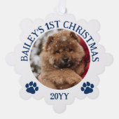 Dark Blue White Paw druckt Puppy's 1. Weihnachten Ornament Karte (Vorderseite)