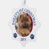 Dark Blue White Paw druckt Puppy's 1. Weihnachten Ornament Karte (Linke Ecke)