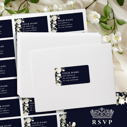 Dark Blue White Roses UAWG Envelope Adresse Adressaufkleber