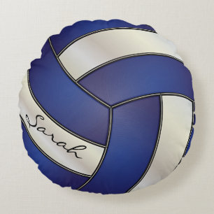 Dark Blue & White Sport Volleyball   DIY Name Rundes Kissen