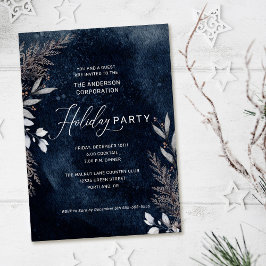 Dark Blue Winter Foliage Corporate Holiday Party Einladung