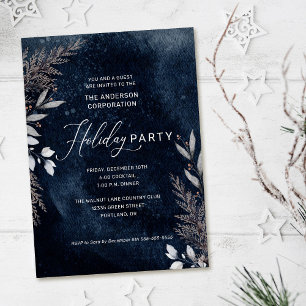 Dark Blue Winter Foliage Corporate Holiday Party Einladung