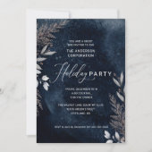 Dark Blue Winter Foliage Corporate Holiday Party Einladung (Vorderseite)