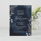 Dark Blue Winter Foliage Corporate Holiday Party Einladung (Stehend Vorderseite)