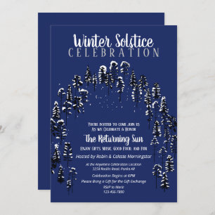 Dark Blue Winter Solstice Weihnachten Snow Forest  Einladung
