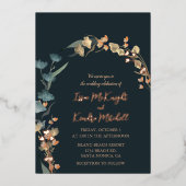 Dark Blue Winter Wedding Elegante Rose Gold Folieneinladung (Vorderseite)