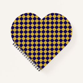 Dark Blue with Metallic Gold Square Pattern Heart Notizblock