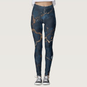 Dark blue Women Leggings with Gold Veins (Vorderseite)