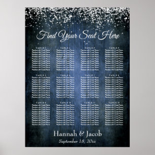 Dark Blue Wood & Lights Empfang Seekarte Poster