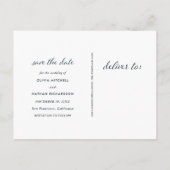 Dark Blue World Map | Elegante Reise Save the Date Ankündigungspostkarte (Rückseite)