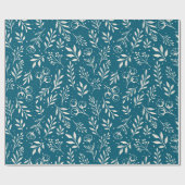 Dark Blue Wrapping Paper Roll Botanical Pattern Geschenkpapier (Flach)