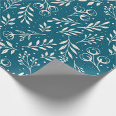 Dark Blue Wrapping Paper Roll Botanical Pattern Geschenkpapier (Ecke)