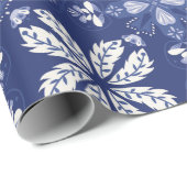 dark blue wrapping paper with a white butterfly geschenkpapier (Rolleneckpunkt)