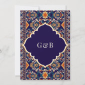 Dark Blue Yellow Ikat Anand Karaj Sikh Wedding Einladung (Rückseite)