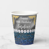 Dark Blue Zebra Print & Gold Silver Geburtstag Pappbecher (Vorderseite)