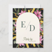 Dark Blush Pink Lily Arched RSVP Card with QR Code Karte (Vorderseite)