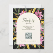 Dark Blush Pink Lily Arched RSVP Card with QR Code Karte (Rückseite)