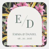 Dark Blush Pink Lily Wedding Envelope Quadratischer Aufkleber (Vorderseite)