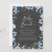 Dark Boho Dusty Blue Floral Baby Duschbrunch Einladung (Vorderseite)