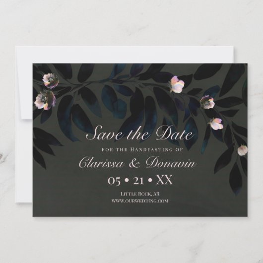Dark Boho Floral Blätter Save the Date behandeln (Vorderseite)