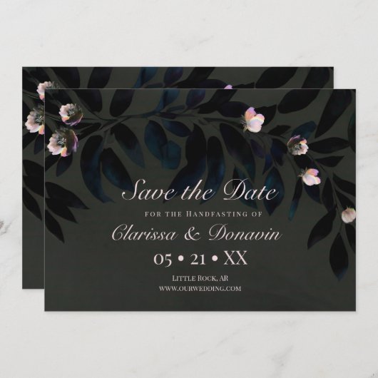 Dark Boho Floral Blätter Save the Date behandeln (Vorne/Hinten)