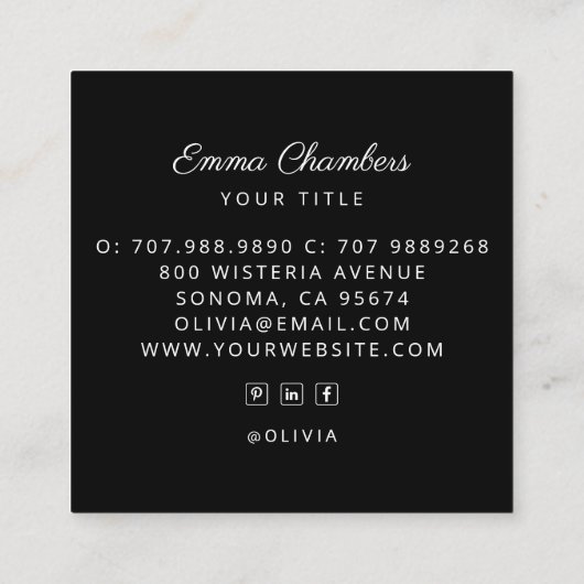 Dark Boho Floral Quadratische Visitenkarte (Rückseite)