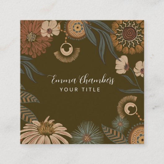 Dark Boho Floral Quadratische Visitenkarte (Vorderseite)