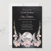 Dark Boho Floral Triple Moon Phase Handfasts Einladung (Vorderseite)