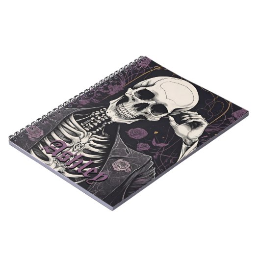 Dark Boho Gothic Skeleton & Roses Halloween Notizblock (Linke Seite)